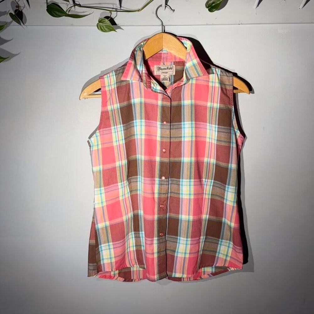 Wrangler Pink Plaid Sleeveless Button-Up Top